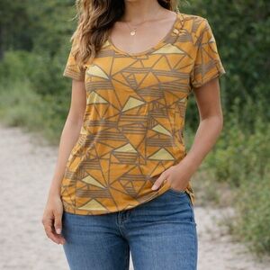 Cute sleep pj pajama top yellow abstract tee top mustard gold